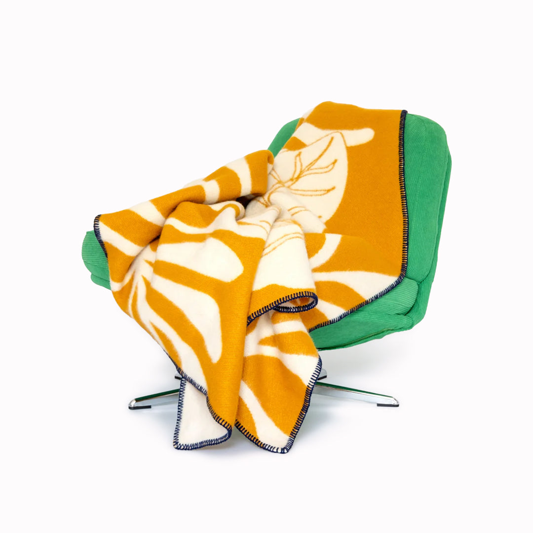 Leaf Wool Blanket | Mustard Yellow