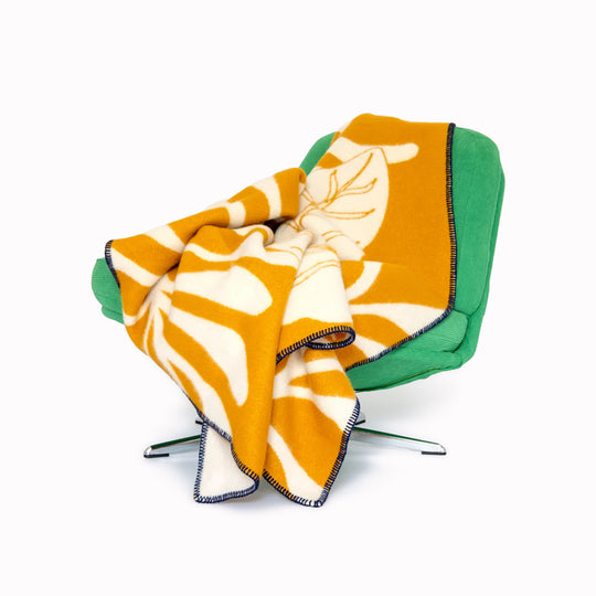 Leaf Wool Blanket | Mustard Yellow
