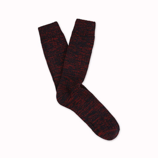 Navy + Red Melange socks by Belgium based Escuyer. These socks are so comfortable! They are made from combed cotton twisted yarns giving them a soft touch and a vintage look, these socks offer an exceptionally soft feel and a sophisticated finish.&nbsp;