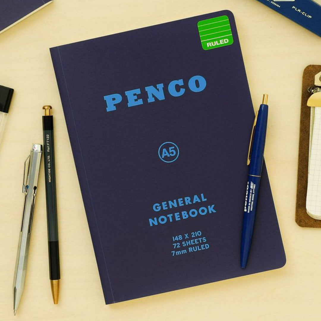 Navy Hightide Penco General Notebook A5 with ruled pages is a retro American style notebook with a touch of Japanese design.