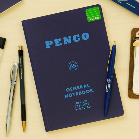 Navy Hightide Penco General Notebook A5 with ruled pages is a retro American style notebook with a touch of Japanese design.