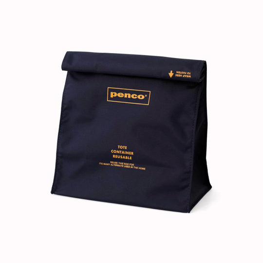 Navy Roll Top Pouch from Penco, offers a convenient seal by rolling up the top similar to a paper bag.