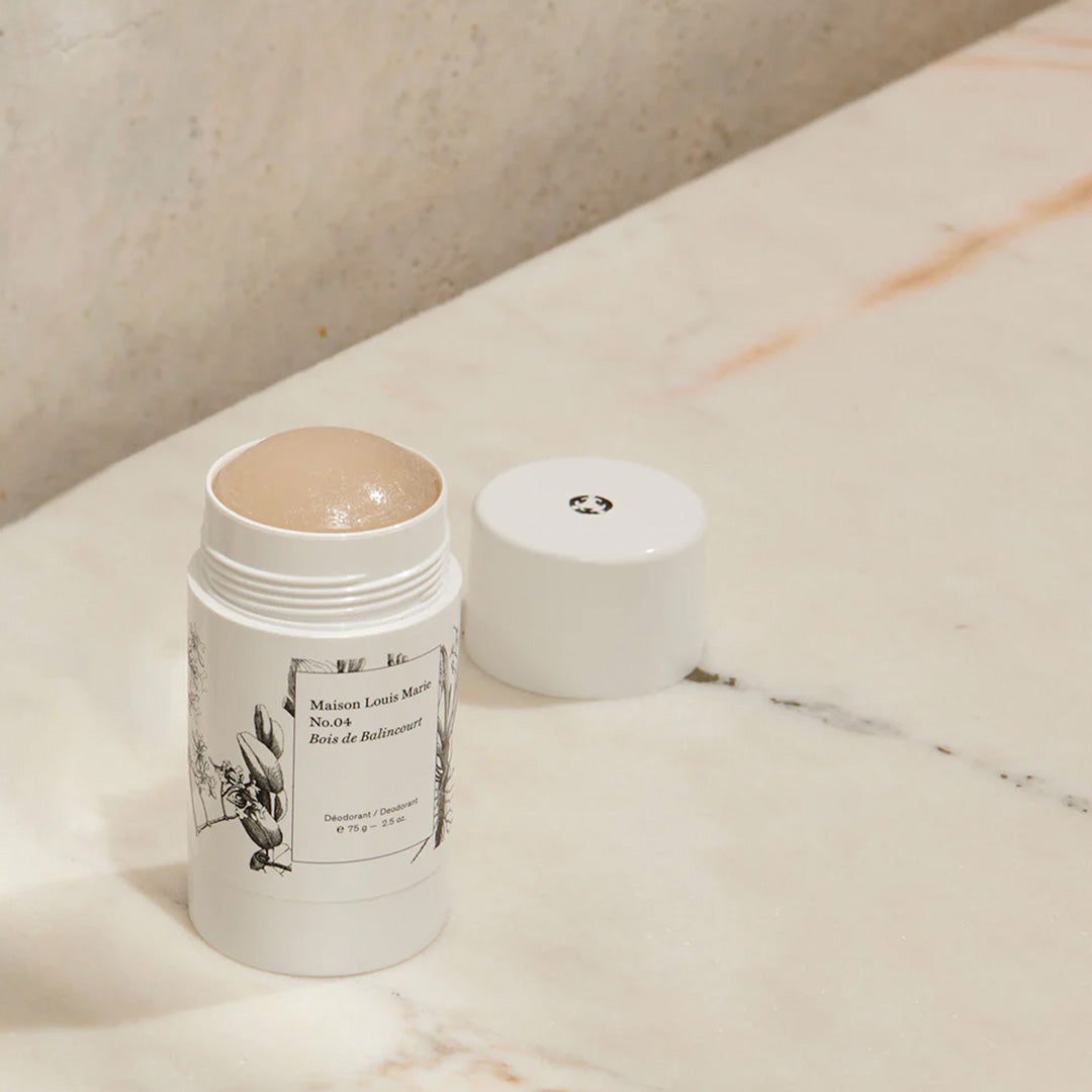 Maison Louis Marie's Natural Deodorant is free of aluminium, parabens, phathalates, artificial dyes and baking soda. Their natural deodorant absorbs sweat and odour with a subtle fragrance of the best selling perfume oil, No.04 Bois de Balincourt and is great for sensitive skin.