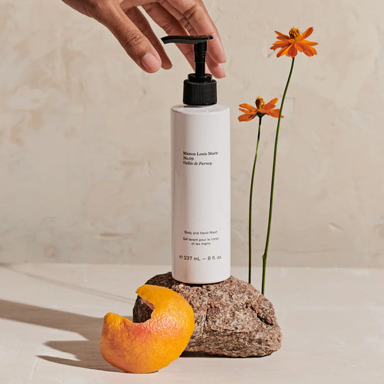 Maison Louis Marie's Hand + Body wash is formulated using natural plant based ingredients that include banana extract, coconut and sunflower oils that help to moisturise while they clean. These formulas are then supplemented with Ginko Biloba, Aloe and Marigold extracts adding to additional moisturising and skin repair.