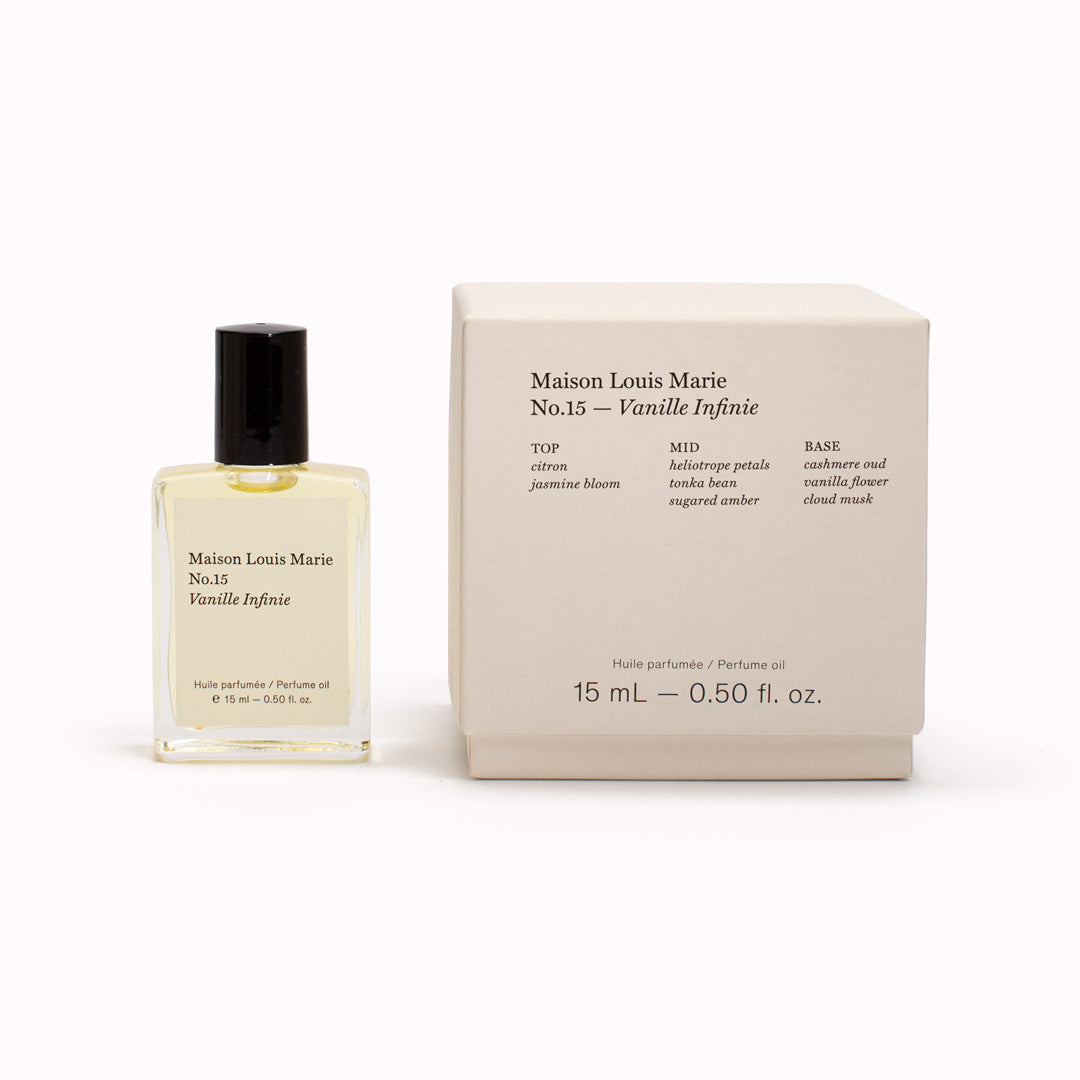 No.15 Vanille Infinie by Maison Louis Marie is a luxurious, warm and sweet scent releasing a warm veil of vanilla that lingers gently throughout the day.