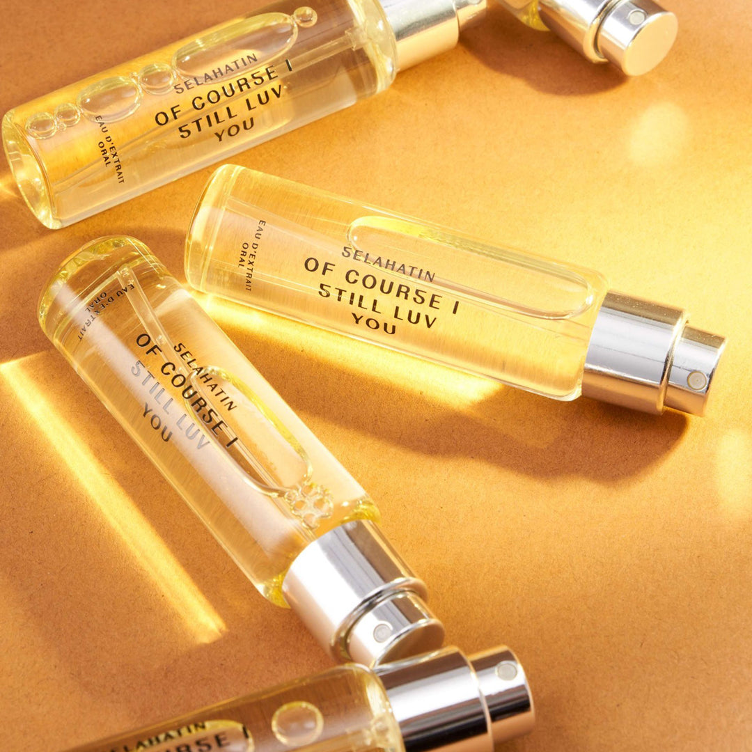 Of Course I Still Luv You by Selahatin is a luxury mouth spray (Eau d'Extrait Oral) with flavour notes of Verbena, Bergamot, Cardamom &amp; Pine.