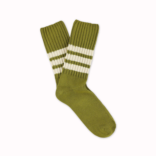 Striped Crew Socks | Olive + Ecru | UK6-10.5