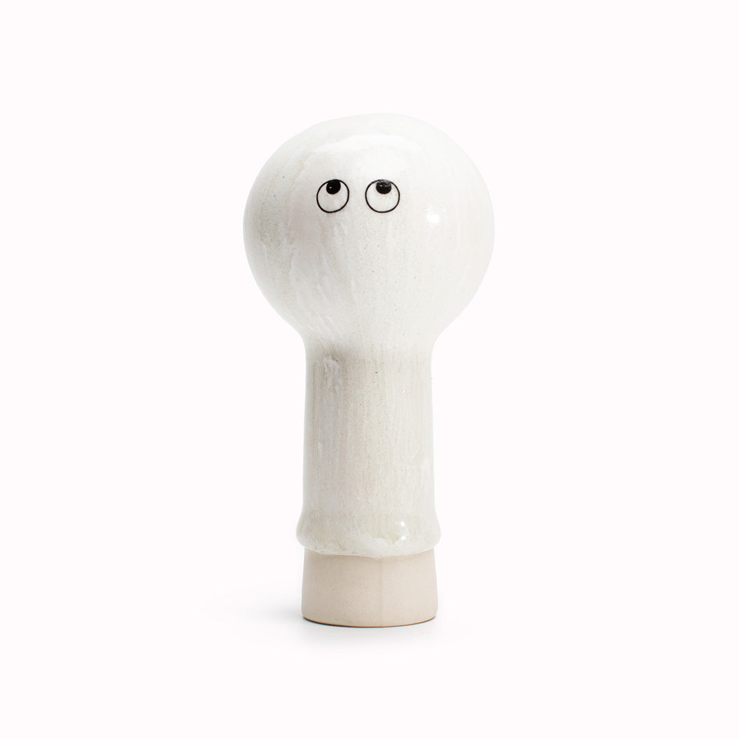 Meet Oni! Oni is a balloon headed, hand glazed ceramic figurine created as a close relative of the classic Arhoj Ghost