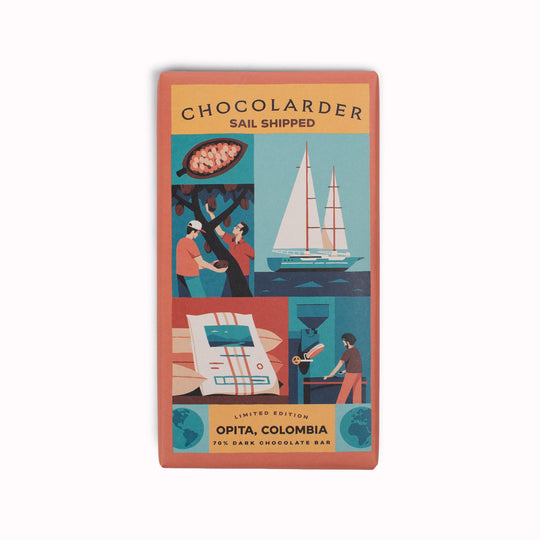 A limited-edition single-origin dark chocolate made with Colombian cacao and transported across the Atlantic by sail-powered cargo ship before being crafted bean-to-bar in Cornwall.