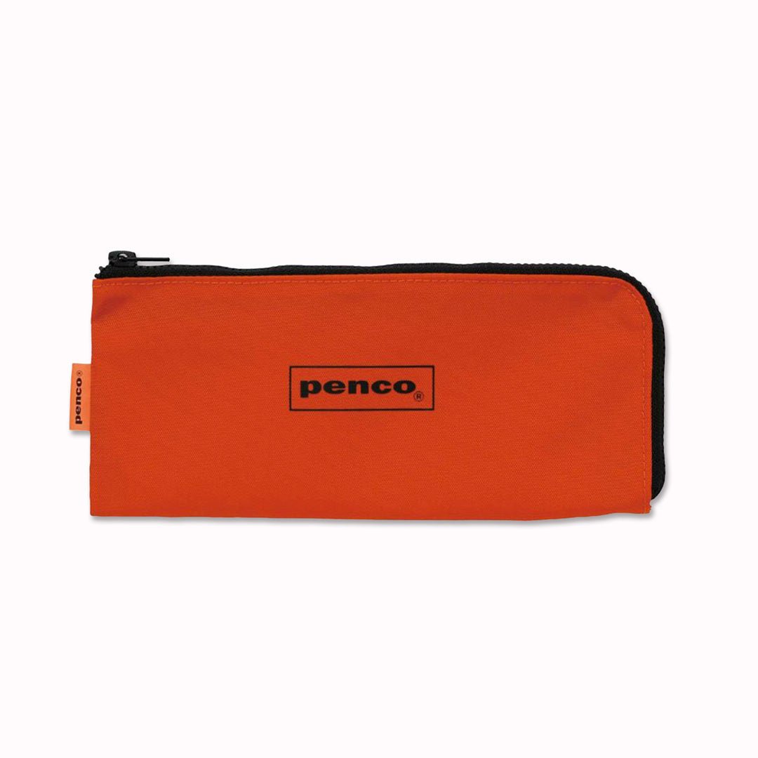 Bright Orange flat nylon pencil case with an 'L' zipper for easier access to internal contents. Storage for pens, pencils or even use for toiletries such as a toothbrush or make up brushes.&nbsp;