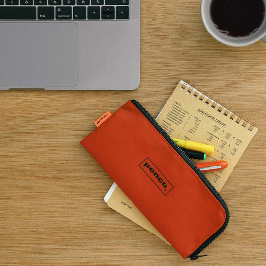 Bright Orange flat nylon pencil case with an 'L' zipper for easier access to internal contents. Storage for pens, pencils or even use for toiletries such as a toothbrush or make up brushes.&nbsp;