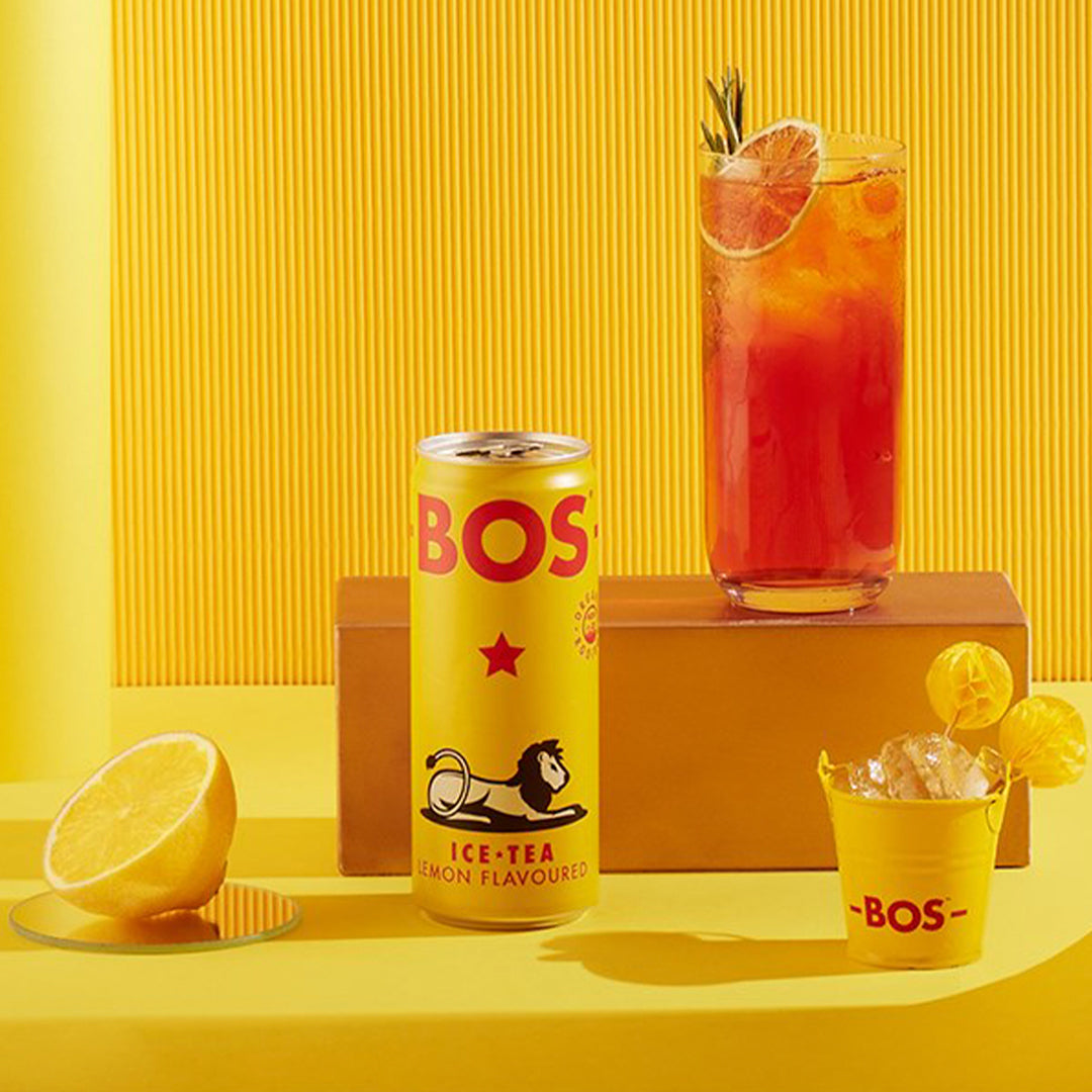 BOS Organic Lemon Rooibos Ice Tea, a refreshing and invigorating beverage in a convenient 250ml can. Crafted with premium organic Rooibos, known for its rich antioxidant and mineral content