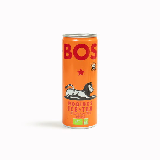 Elevate your refreshment with Bos Organic Peach Rooibos Ice Tea in a convenient 250ml can. Crafted from 100% organic rooibos, meticulously sourced from South Africa's Cederberg Mountains