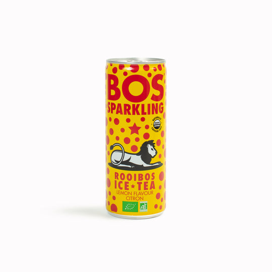 Introducing the BOS Organic Sparkling Lemon Rooibos Ice Tea, a refreshing and invigorating beverage in a convenient 250ml can. Crafted with premium organic Rooibos