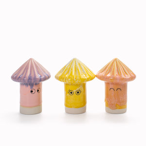 Meet Osu! Osu has a pyramid shaped head and is a hand glazed ceramic figurine created as a close relative of the classic Arhoj Ghost.