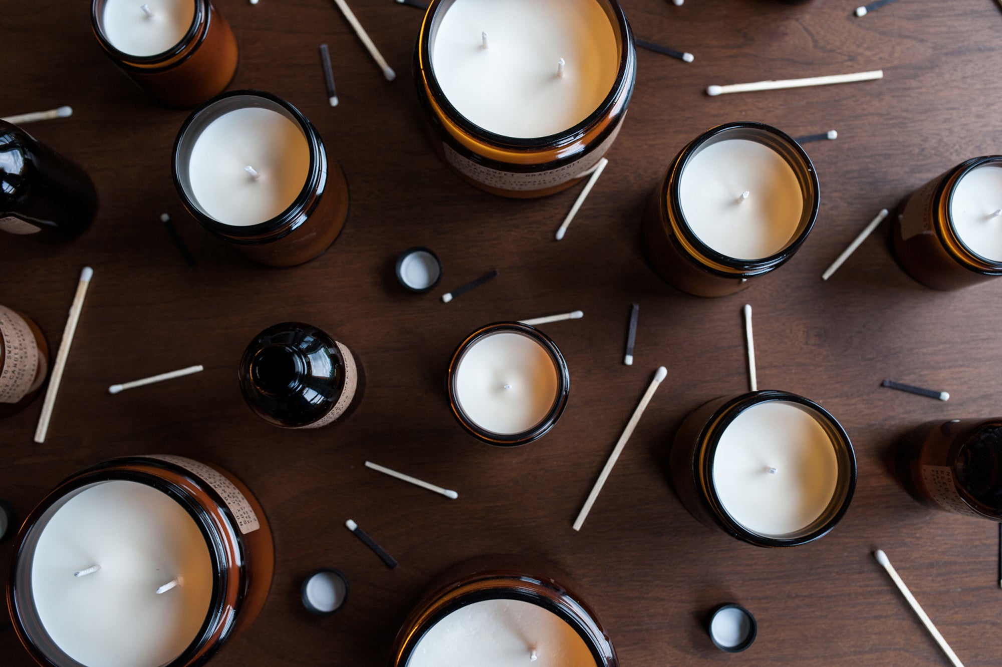 Top Down View of PF Candle Co's soy waxed candles showing the wax and wicks