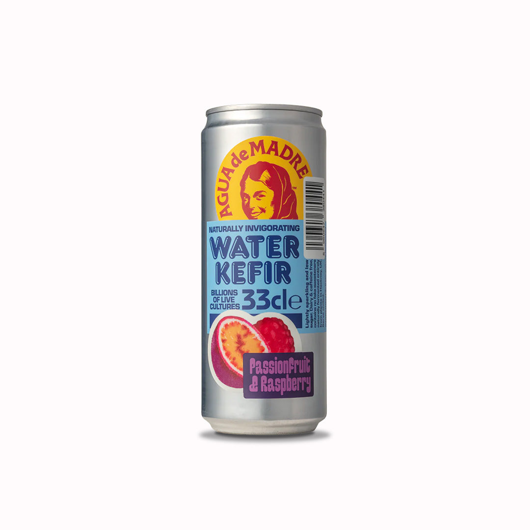 Passionfruit + Raspberry flavour is a multi layered citrus blend for grown-ups seeking more complexity from their beverage and is a proper thirst quencher, Agua de Madre Kefir Water does splendid things for your gut!