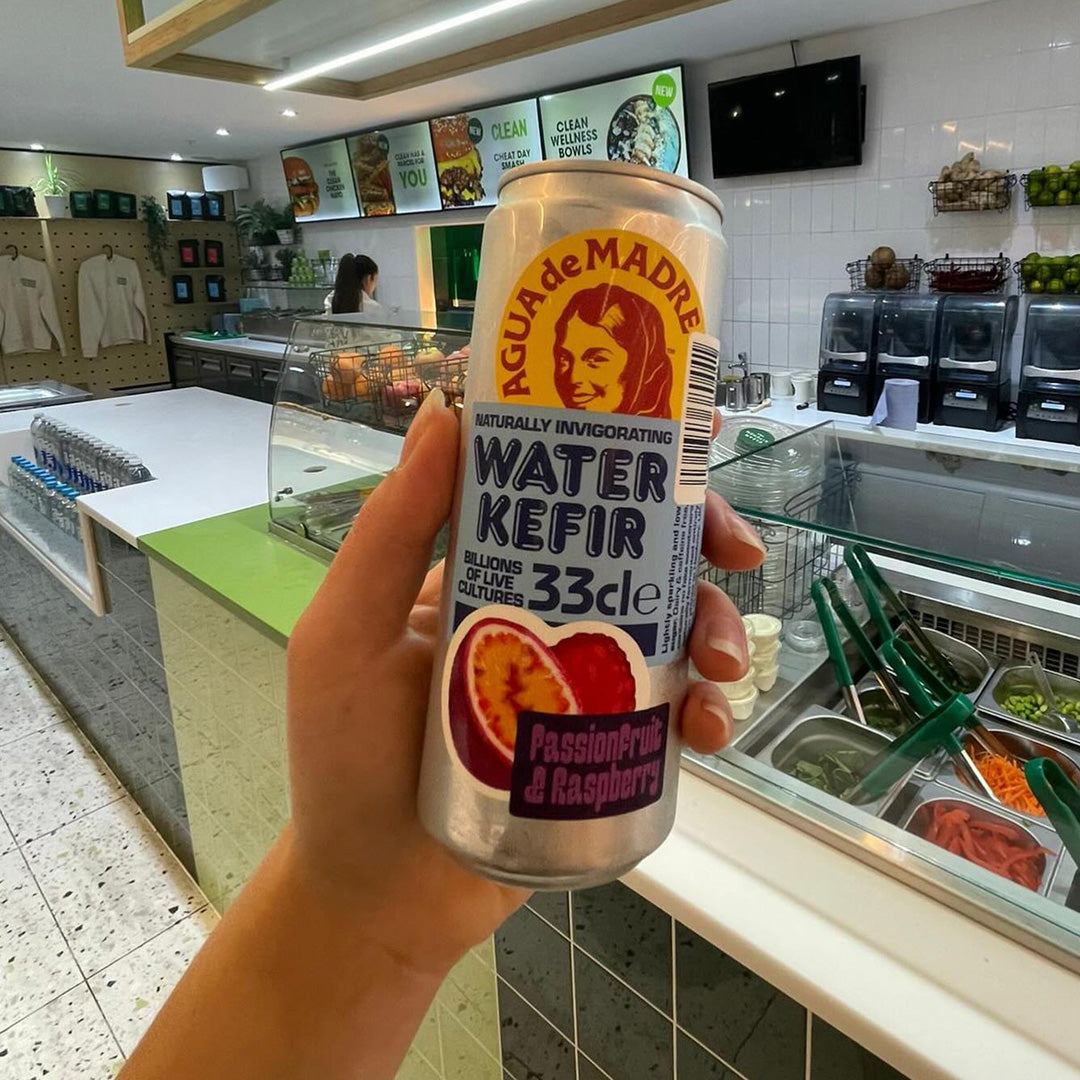 Passionfruit + Raspberry flavour is a multi layered citrus blend for grown-ups seeking more complexity from their beverage and is a proper thirst quencher, Agua de Madre Kefir Water does splendid things for your gut!