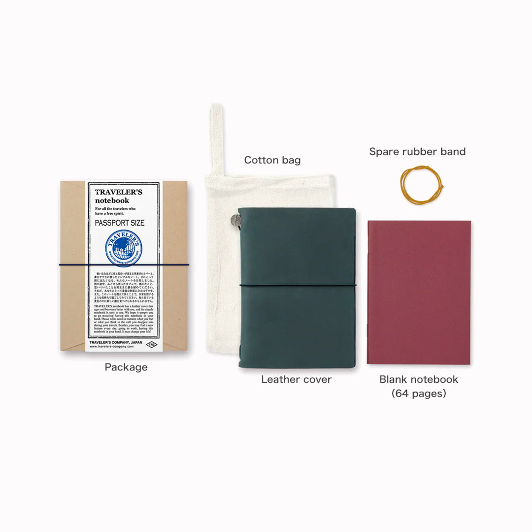 The Traveler's Notebook - Passport Size is a compact, passport‑sized notebook system built for personal organisation, journaling and creative planning. It pairs a handmade cowhide leather cover from Thailand with a blank MD paper insert crafted in Japan
