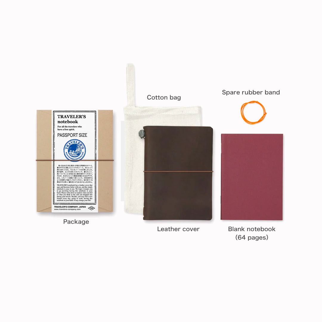 The Traveler's Notebook - Passport Size is a compact, passport‑sized notebook system built for personal organisation, journaling and creative planning. It pairs a handmade cowhide leather cover from Thailand with a blank MD paper insert crafted in Japan
