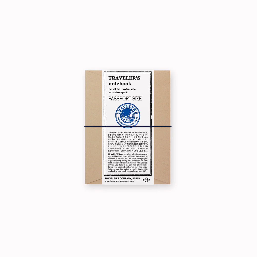 The Traveler's Notebook - Passport Size is a compact, passport‑sized notebook system built for personal organisation, journaling and creative planning. It pairs a handmade cowhide leather cover from Thailand with a blank MD paper insert crafted in Japan