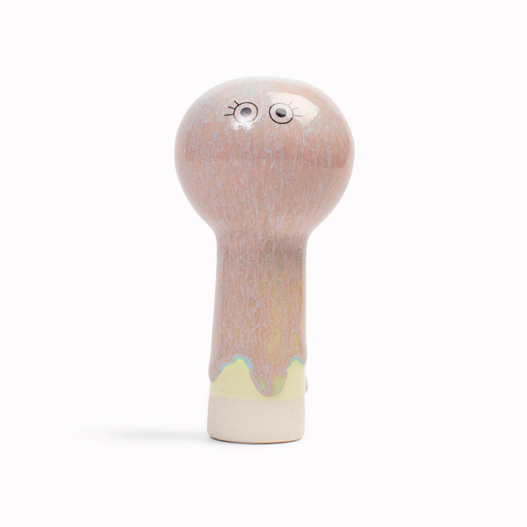 Meet Oni! Oni is a balloon headed, hand glazed ceramic figurine created as a close relative of the classic Arhoj Ghost.