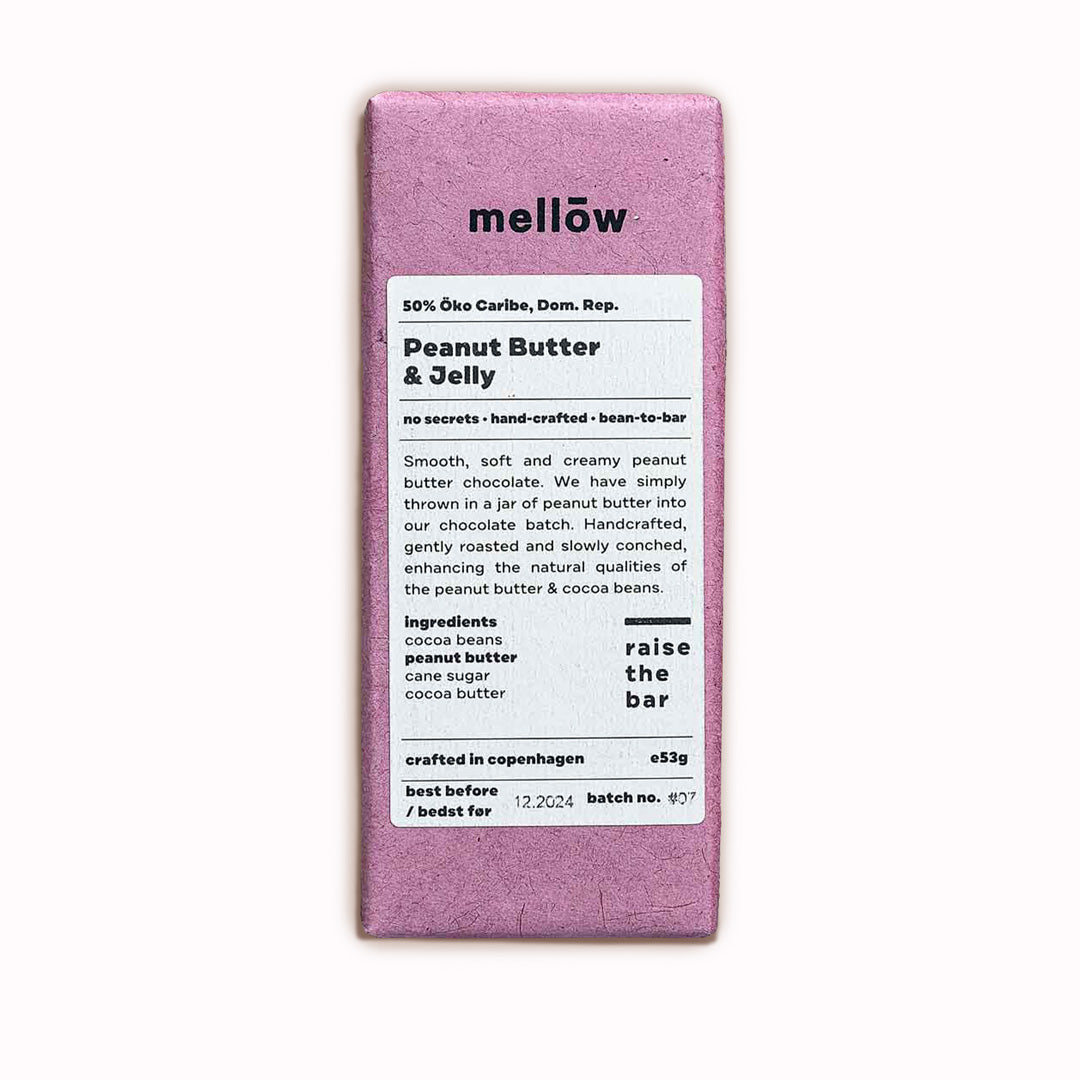 Mellow Chocolate offers a unique twist on the classic peanut butter and jelly combination with their hand-crafted chocolate bar.