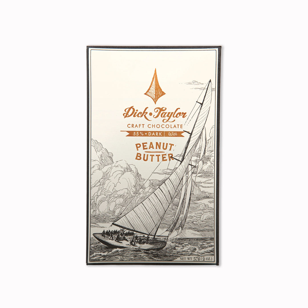 Bean-to-bar milk chocolate layered with peanut butter for a balanced sweet, nutty craft chocolate bar.