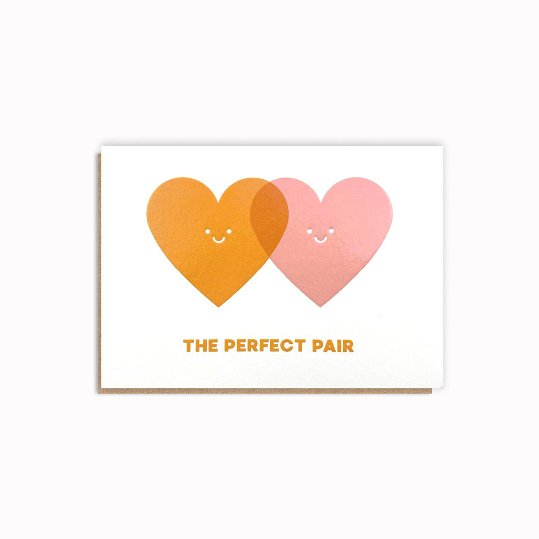 Bright and cheery cards designed and published by Stormy Knight. Perfect Pair, a pair of foil detailed hearts.