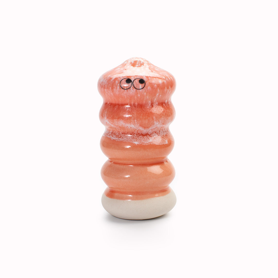 Meet Buru! Buru is a ridged cylinde shaped, hand glazed ceramic figurine created as a close relative of the classic Arhoj Ghost.