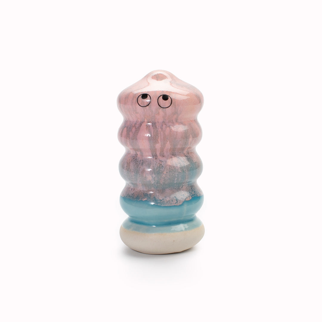 Meet Buru! Buru is a ridged cylinde shaped, hand glazed ceramic figurine created as a close relative of the classic Arhoj Ghost.