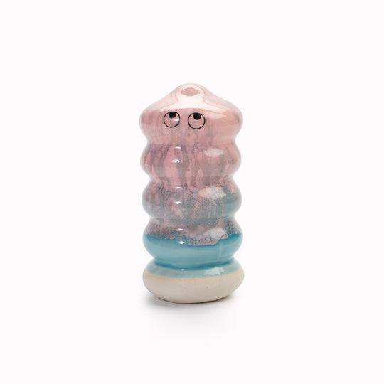 Meet Buru! Buru is a ridged cylinde shaped, hand glazed ceramic figurine created as a close relative of the classic Arhoj Ghost.