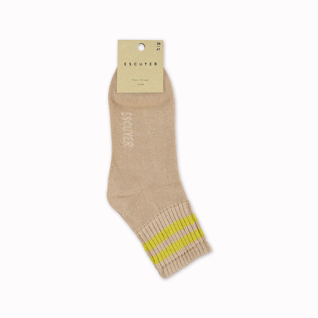 Ankle Crew Socks | Pink With Yellow Stripes | UK Size 3.5-7