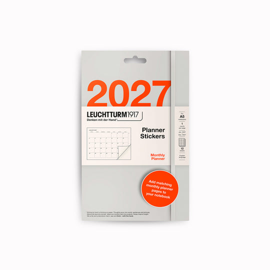 This self-adhesive yearly planner sticker set adds long-range planning pages to a LEUCHTTURM1917 Medium (A5) notebook.