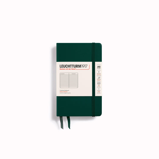 Forest Green sleek and elegant A6 notebook with lined pages is a really handy size and is ideal for notes, thoughts and plans during a meeting or when travelling.