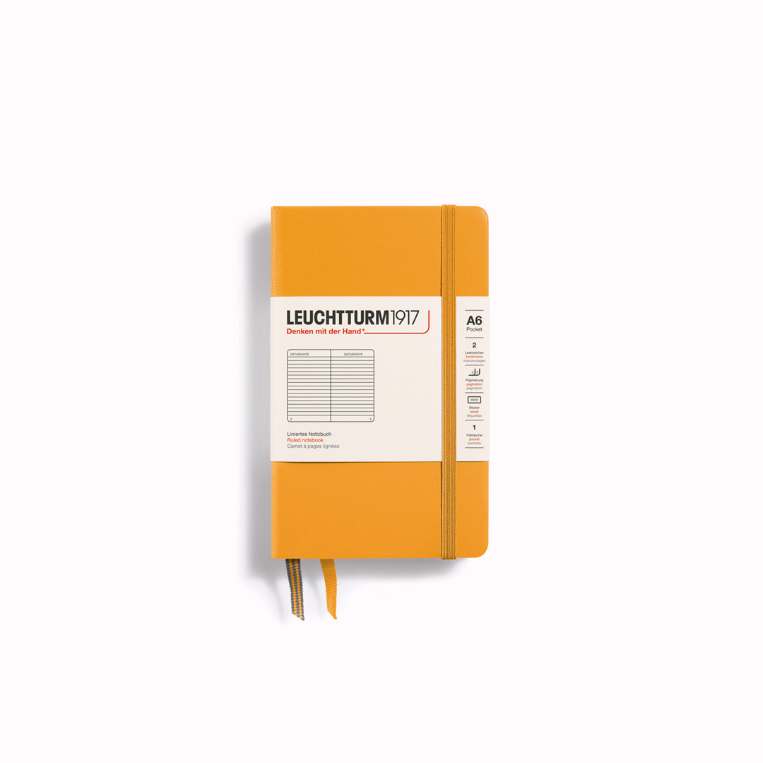 Rising Sun sleek and elegant A6 notebook with lined pages is a really handy size and is ideal for notes, thoughts and plans during a meeting or when travelling.