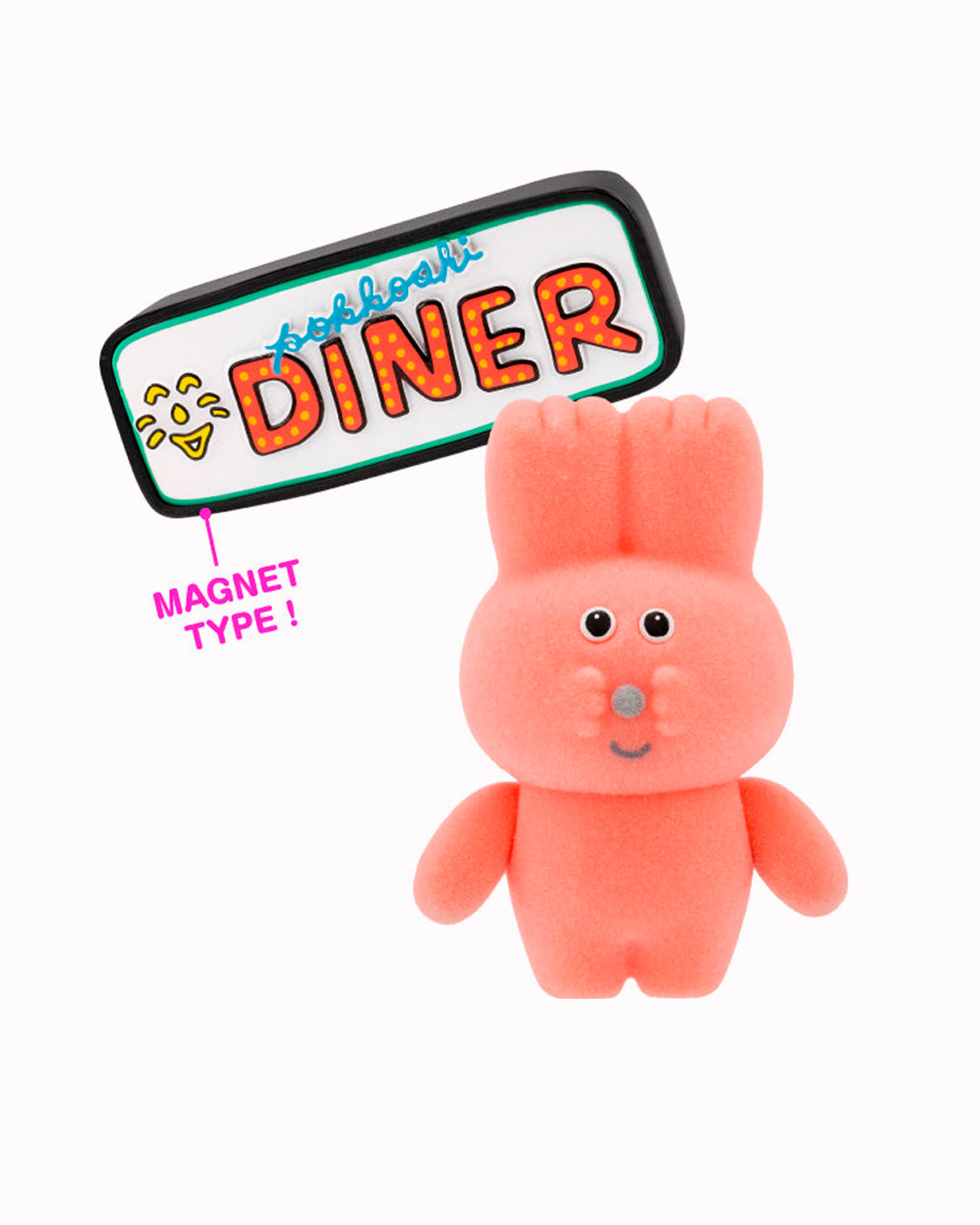 Six fuzzy Pokkoshi characters are hanging out at the diner, accompanied by miniature food, furniture and accessories including burgers, shakes, diner seating and more