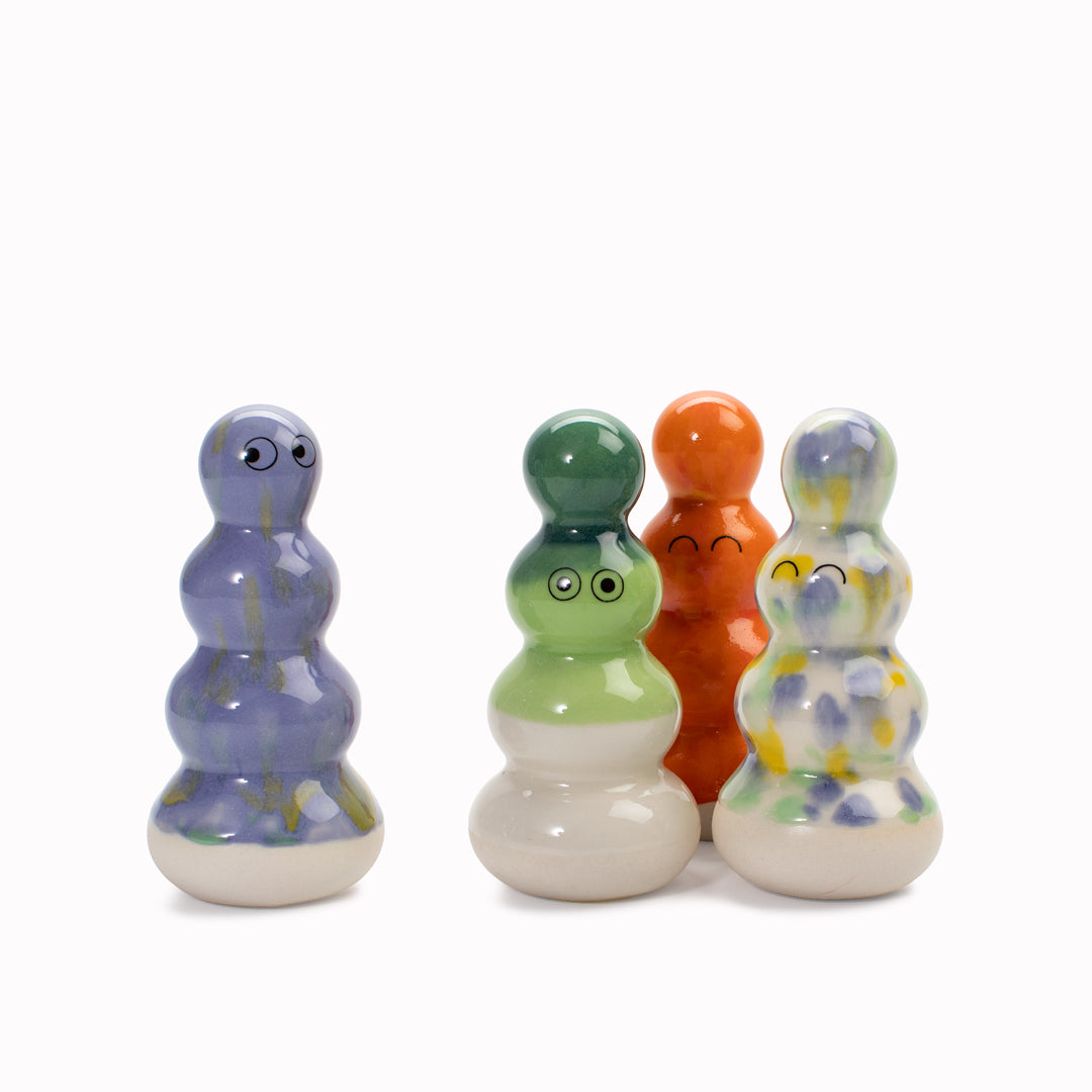 Meet Polo! Osu is a brightly coloured ribbed column and is a hand glazed ceramic figurine created as a close relative of the classic Arhoj Ghost.
