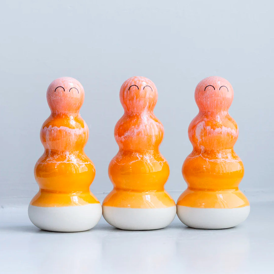 Meet Polo! Osu is a brightly coloured ribbed column and is a hand glazed ceramic figurine created as a close relative of the classic Arhoj Ghost.