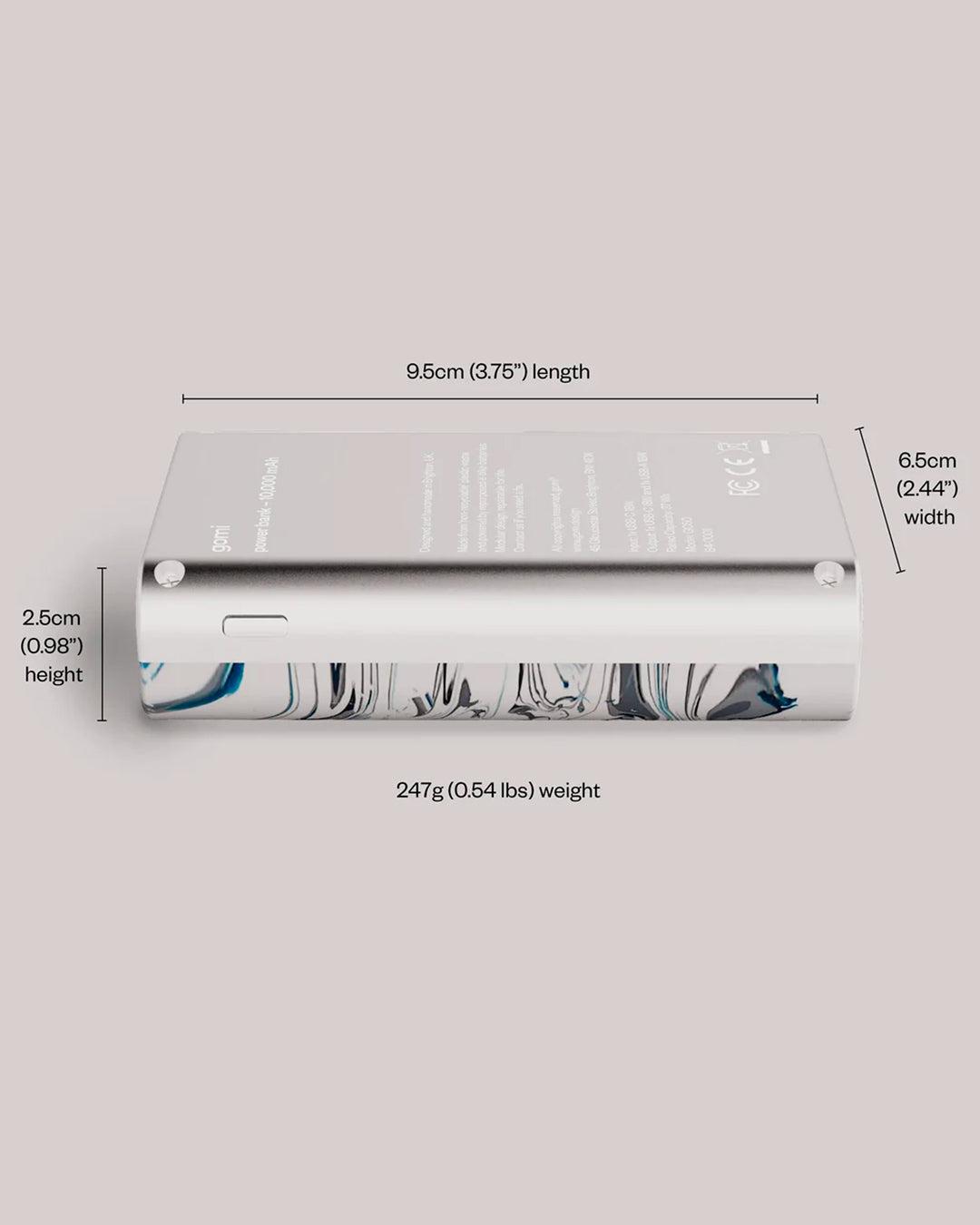 The Gomi Charger is powerful. It will charge a regular smartphone up to 3 full cycles and is powerful enough to charge 2 devices at the same time but is small enough to fit in your pocket.
