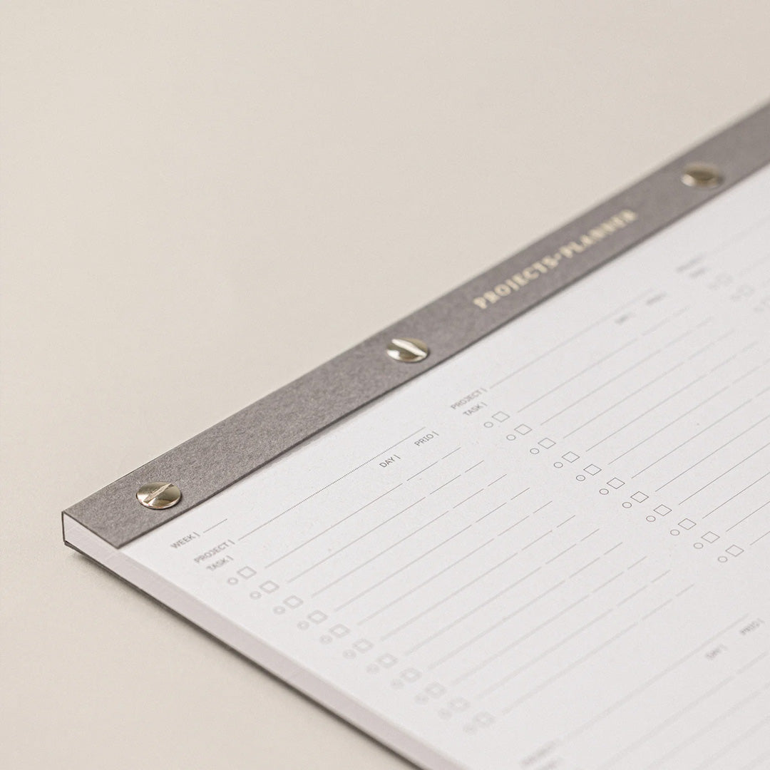 The deskpad project planner is a page per week A4 deskpad with space for managing multiple projects at the same time with task lists for each.