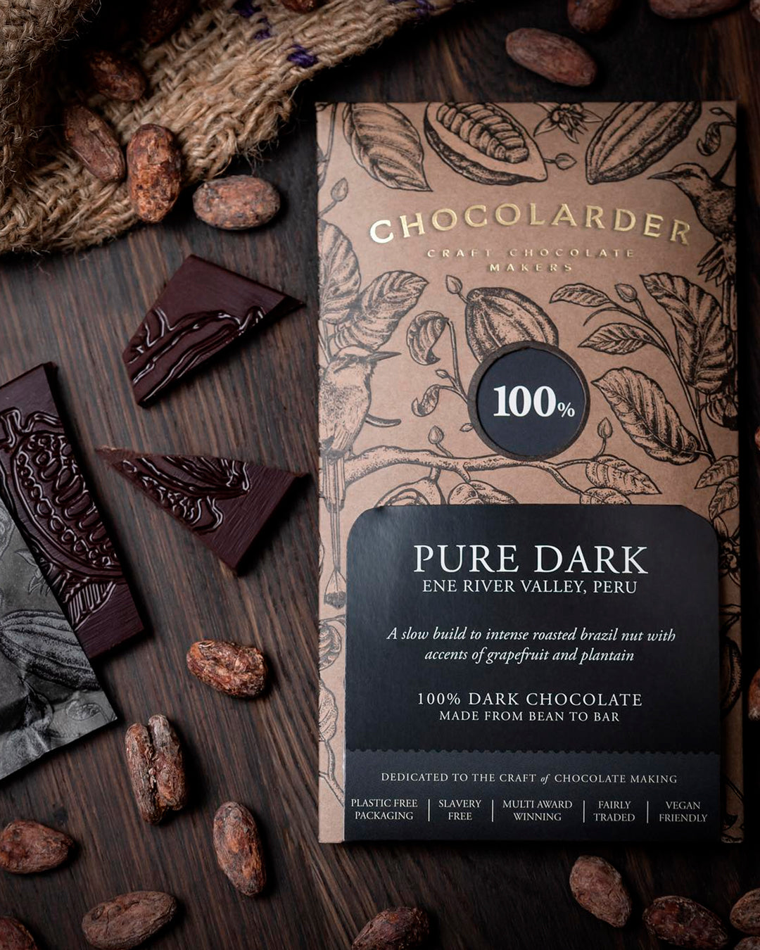 Sourced from Asháninka-grown cacao in the Peruvian rainforest, this bar leans into clarity rather than intensity. The profile opens slowly, moving through roasted nut depth into brighter, fruit-led notes.