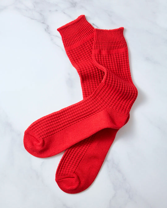 Cotton Waffle Socks | Deep Red