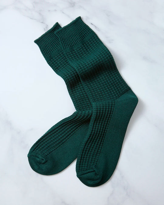 Cotton Waffle Socks | Forest Green