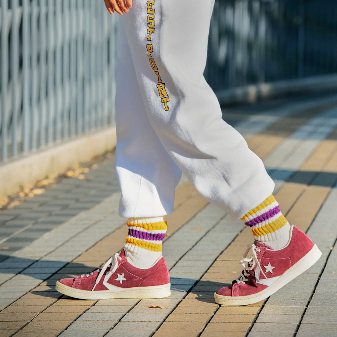 Coarse Ribbed Old School Socks | Blue / Orange