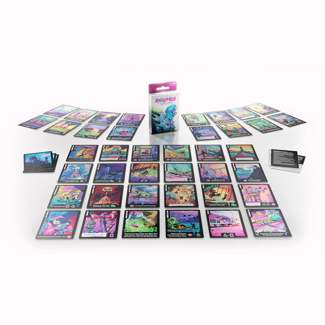 Componants - Radlands is a 2 player card game where the players act as leaders of rival gangs of post apocalyptic survivors. 