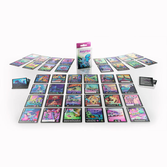 Componants - Radlands is a 2 player card game where the players act as leaders of rival gangs of post apocalyptic survivors. 