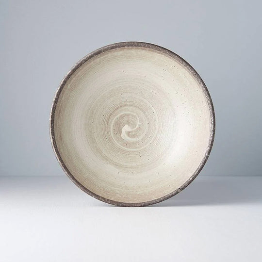 Stunning Ramen bowl from Made in Japan with featuring earthy brown glaze with a circular sweep of golden ochre. The unique hand glazing technique means no two pieces are the same. Perfect for noodles, the bowl is around 78cm high and 25cm in diameter.
