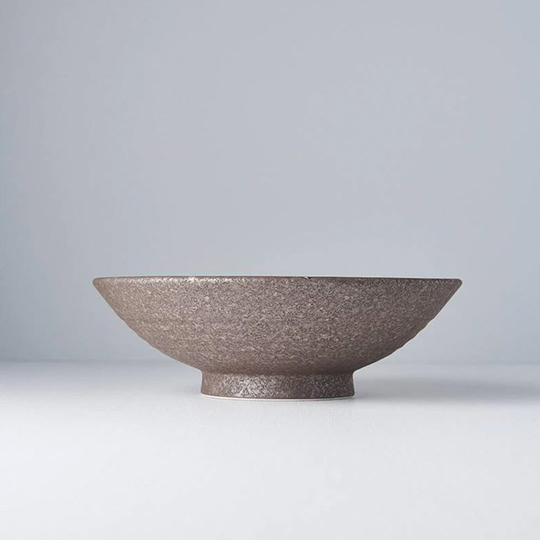 Stunning Ramen bowl from Made in Japan with featuring earthy brown glaze with a circular sweep of golden ochre. The unique hand glazing technique means no two pieces are the same. Perfect for noodles, the bowl is around 78cm high and 25cm in diameter.