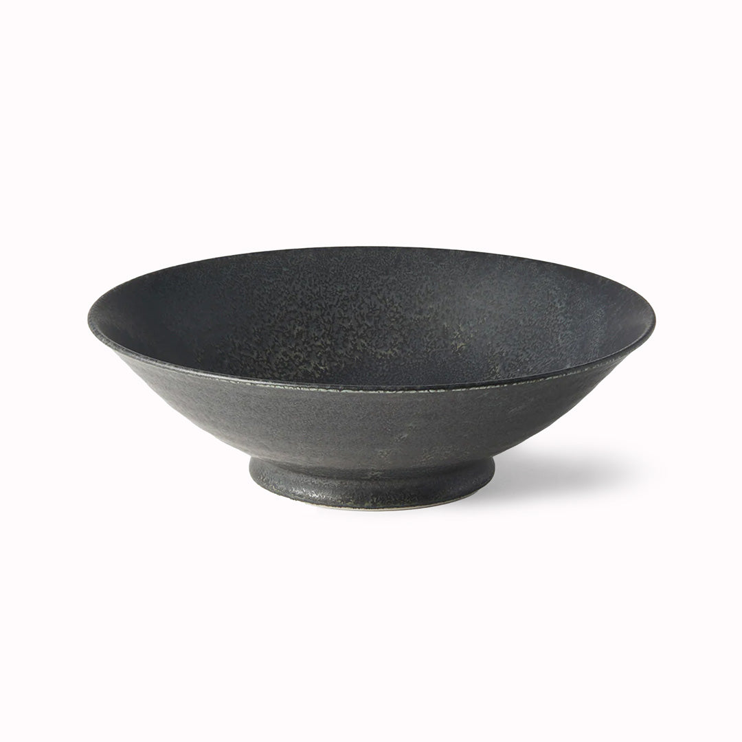 The BB Black range features a mottled black glaze highlighted with iridescent blue - Perfect for noodles, the bowl is around 7.7cm high and 25cm in diameter.